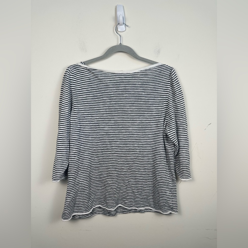 EILEEN FISHER BOATNECK LINEN BLEND STRIPED SWEATER Size XL 3/4 Sleeve GUC - Picture 2 of 7
